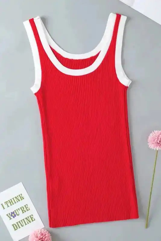 Contrast Edge Ribbed Knit Tank Top - Fashionfitz