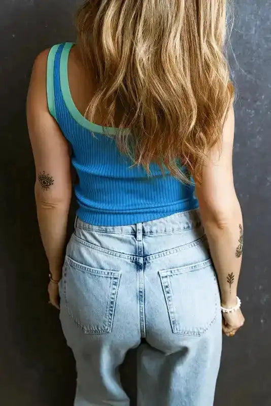 Contrast Edge Ribbed Knit Tank Top - Fashionfitz