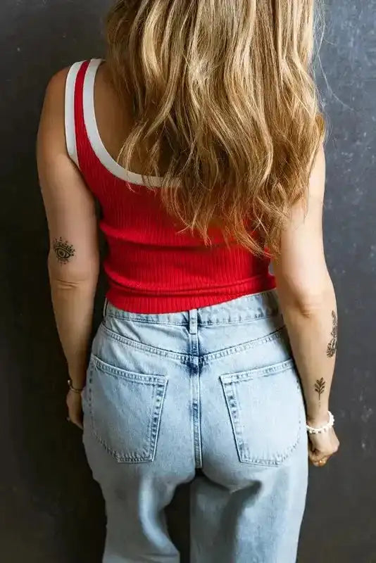 Contrast Edge Ribbed Knit Tank Top - Fashionfitz