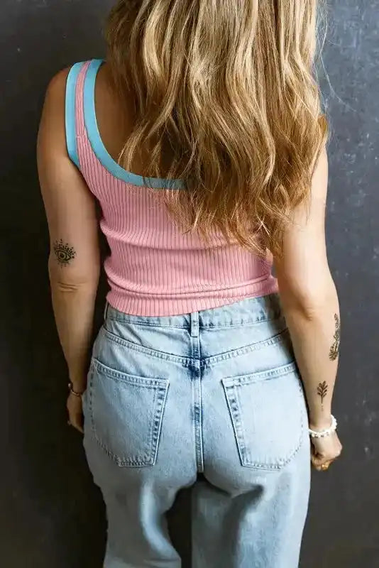 Contrast Edge Ribbed Knit Tank Top - Fashionfitz