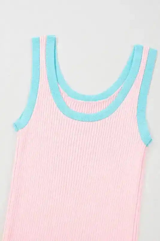 Contrast Edge Ribbed Knit Tank Top - Fashionfitz