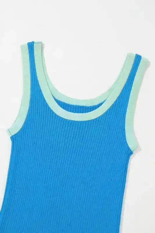 Contrast Edge Ribbed Knit Tank Top - Fashionfitz