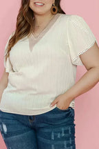 Contrast Guipure Lace Plus Blouse - Beige - Fashionfitz