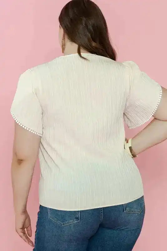 Contrast Guipure Lace Plus Blouse - Beige - Fashionfitz