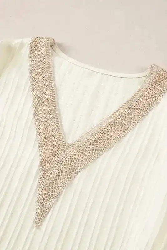 Contrast Guipure Lace Plus Blouse - Beige - Fashionfitz