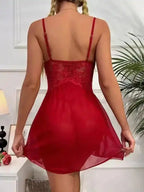 Contrast Lace Harness Mesh Silk Babydoll - Fashionfitz