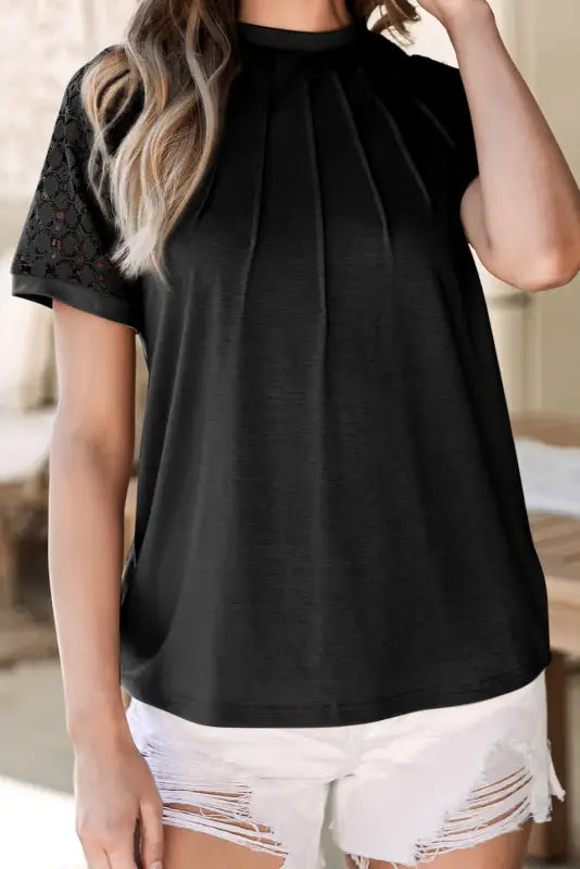 Contrast lace raglan sleeve tee - tops & tees