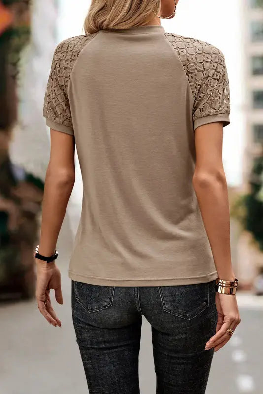 Contrast lace raglan sleeve tee - tops & tees