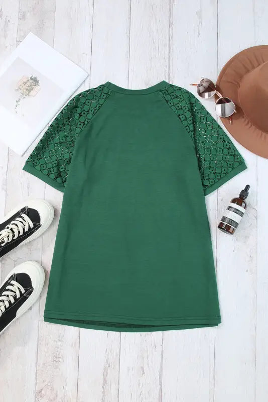 Contrast lace raglan sleeve tee - tops & tees