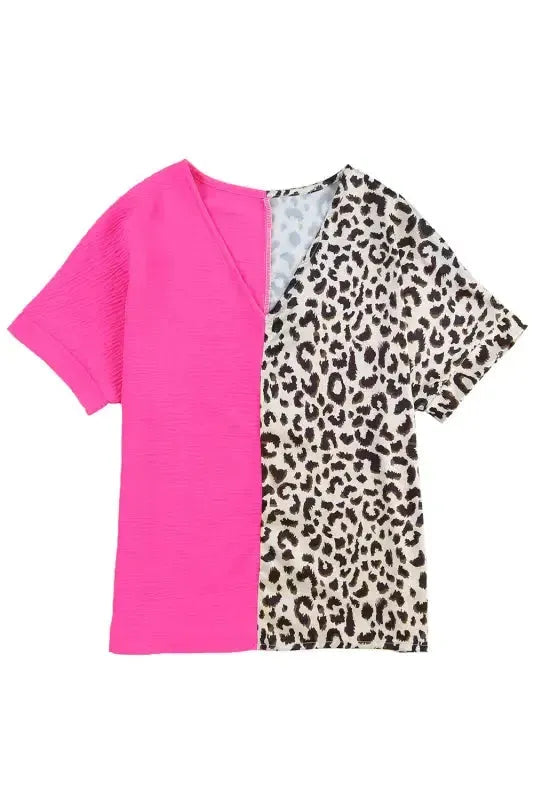 Contrast Leopard Color Block Blouse - Fashionfitz