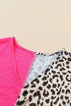 Contrast Leopard Color Block Blouse - Fashionfitz
