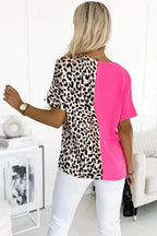 Contrast Leopard Color Block Blouse - Fashionfitz