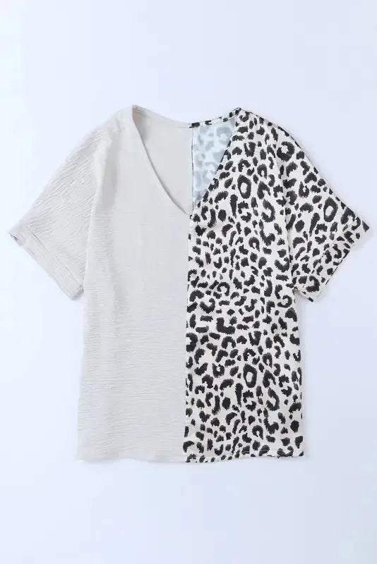 Contrast Leopard Color Block Blouse - Fashionfitz