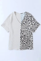 Contrast Leopard Color Block Blouse - Fashionfitz