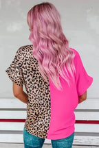 Contrast Leopard Color Block Blouse - Fashionfitz