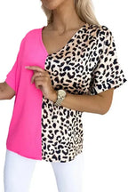 Contrast Leopard Color Block Blouse - Fashionfitz