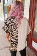 Contrast Leopard Color Block Blouse - Fashionfitz
