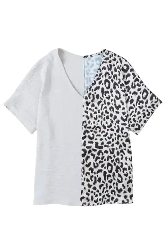 Contrast Leopard Color Block Blouse - Fashionfitz