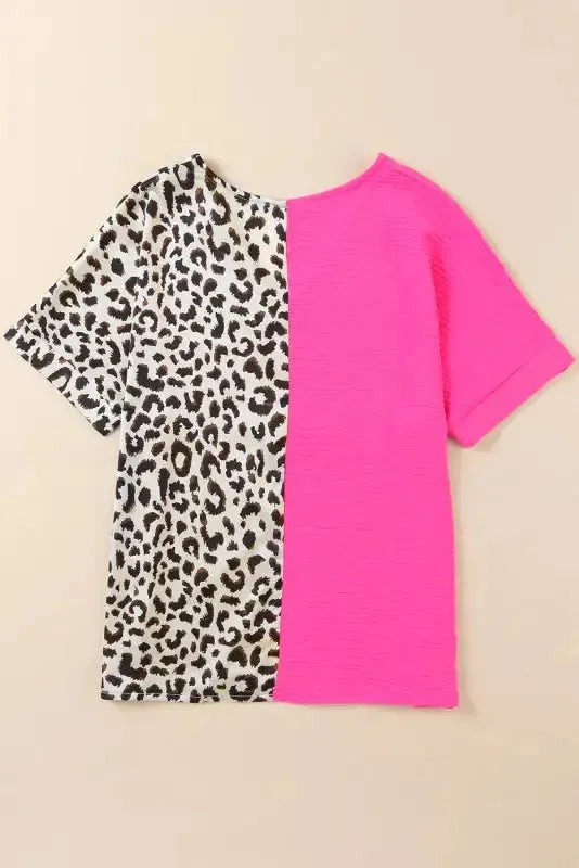 Contrast Leopard Color Block Blouse - Fashionfitz