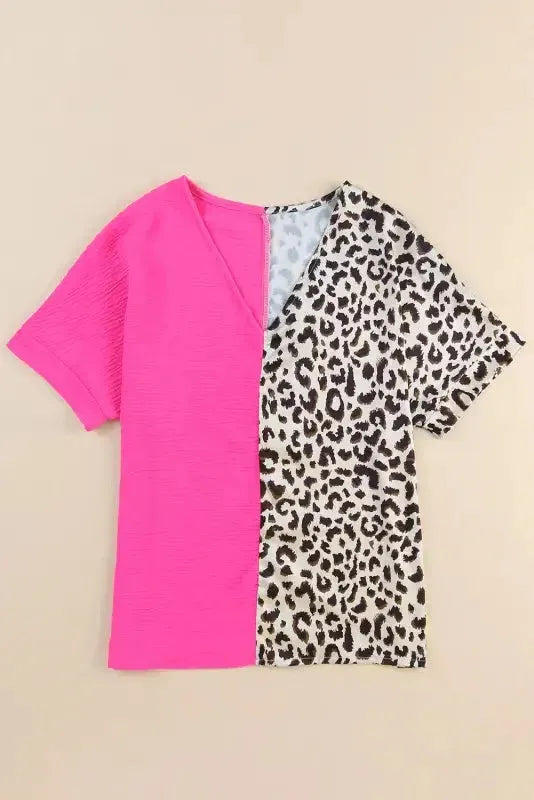 Contrast Leopard Color Block Blouse - Fashionfitz