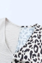 Contrast Leopard Color Block Blouse - Fashionfitz