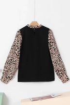 Contrast Leopard Sleeve Blouse - Black - Fashionfitz