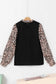 Black contrast leopard print lantern sleeve blouse - tops