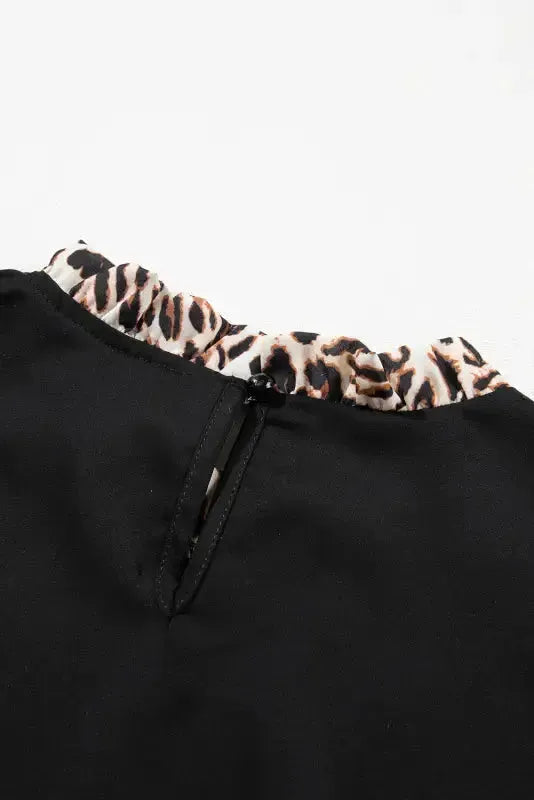 Contrast Leopard Sleeve Blouse - Black - Fashionfitz