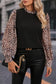 Black contrast leopard print lantern sleeve blouse - tops