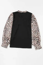 Contrast Leopard Sleeve Blouse - Black - Fashionfitz