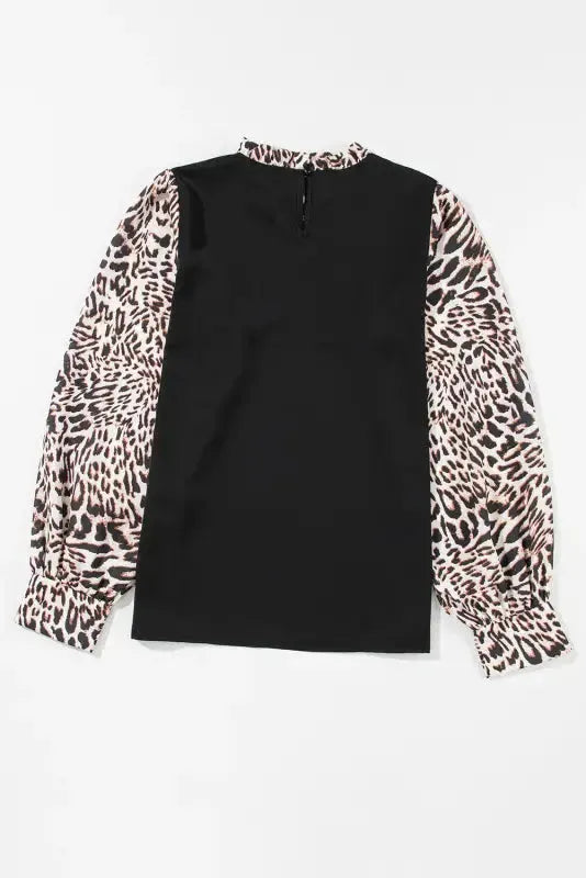 Contrast Leopard Sleeve Blouse - Black - Fashionfitz