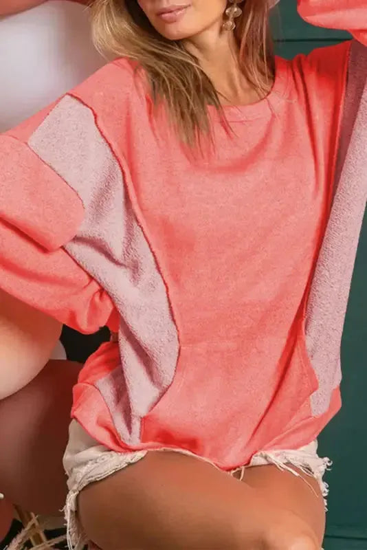 Contrast Patchwork Sweatshirt - Kangaroo Pocket - Fashionfitz