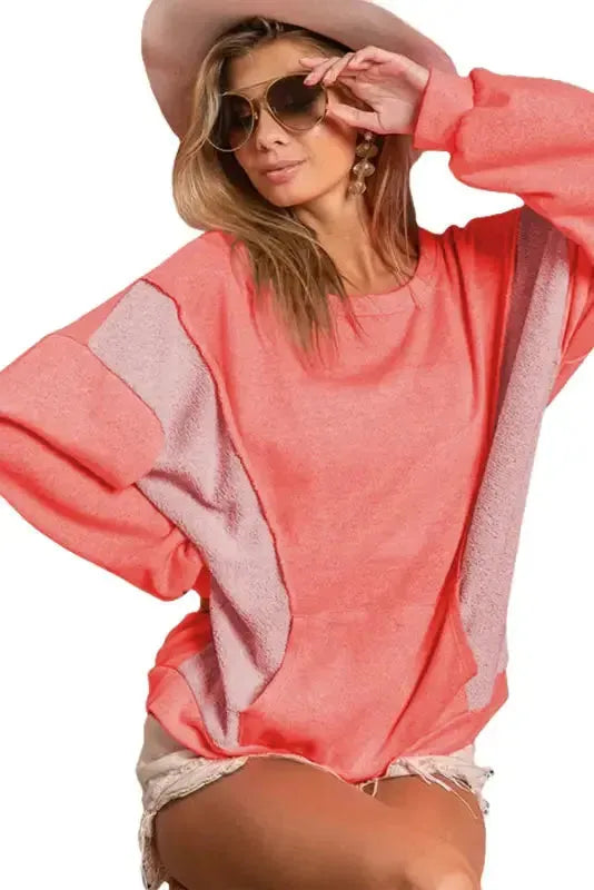 Contrast Patchwork Sweatshirt - Kangaroo Pocket - Fashionfitz