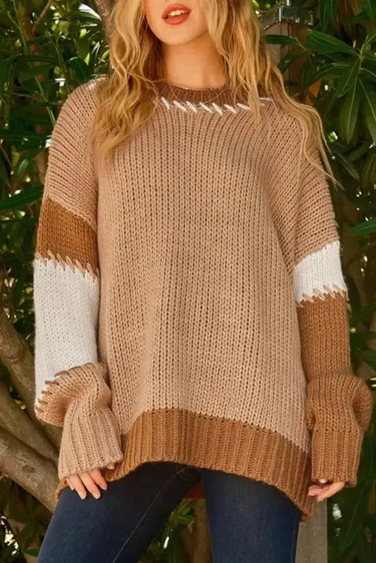 Contrast Stitch Oversized Sweater - Fashionfitz