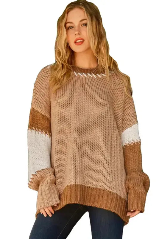 Contrast Stitch Oversized Sweater - Fashionfitz