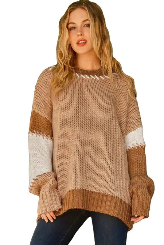 Contrast stitch oversized sweater - sweaters & cardigans