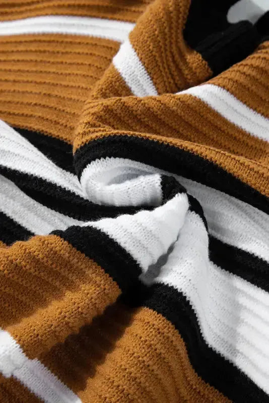 Contrast Stripes V-Neck Textured Knit Sweater - Fashionfitz