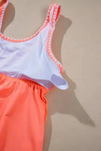 Contrast Trim Ruffled Top Tankini Swimsuit - Fashionfitz