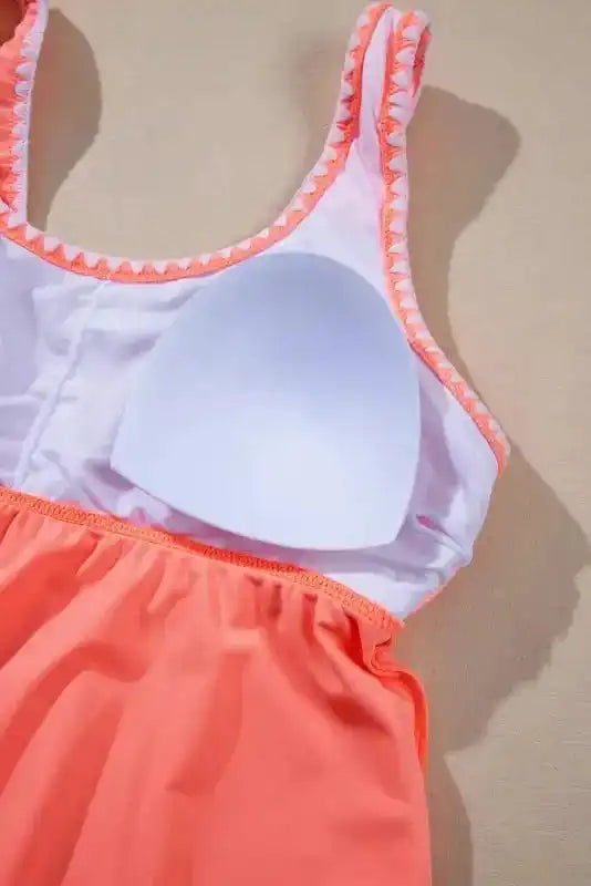 Contrast Trim Ruffled Top Tankini Swimsuit - Fashionfitz