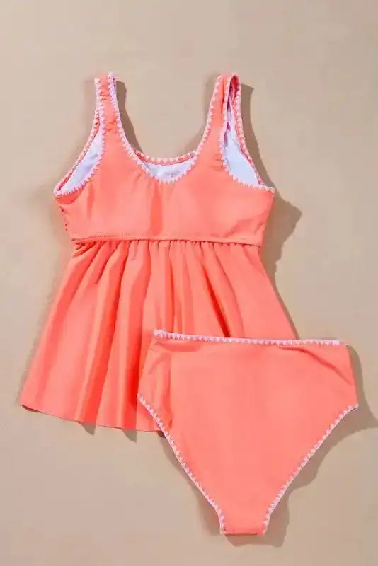 Contrast Trim Ruffled Top Tankini Swimsuit - Fashionfitz