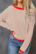 Contrast Trim Striped Baggy Sweater - Fashionfitz