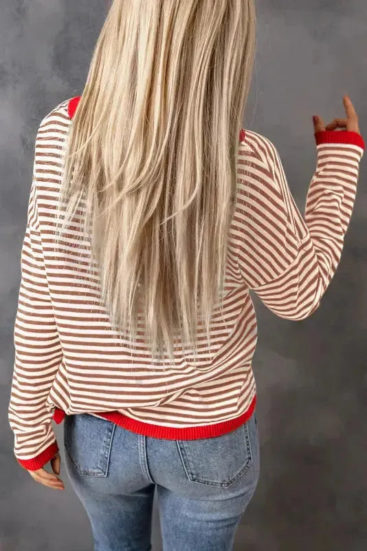Contrast Trim Striped Baggy Sweater - Fashionfitz