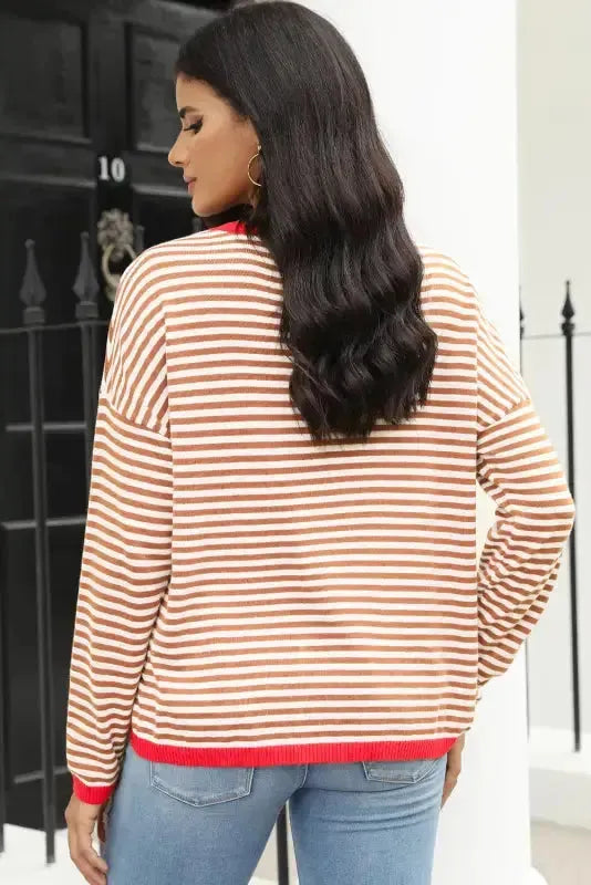 Contrast Trim Striped Baggy Sweater - Fashionfitz