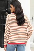 Contrast Trim Striped Baggy Sweater - Fashionfitz