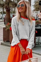 Contrast Trim Striped Baggy Sweater - Fashionfitz