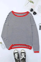 Contrast Trim Striped Baggy Sweater - Fashionfitz