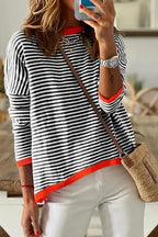 Contrast Trim Striped Baggy Sweater - Fashionfitz