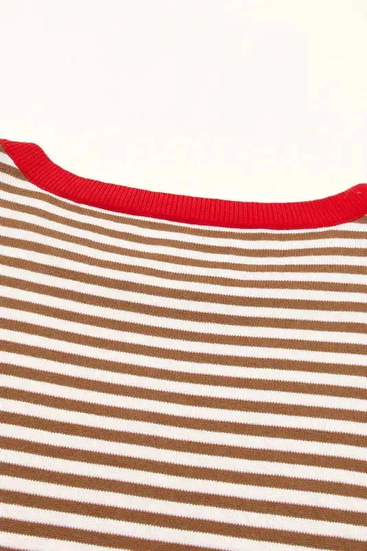 Contrast Trim Striped Baggy Sweater - Fashionfitz