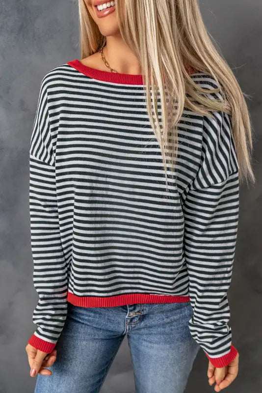 Contrast trim striped baggy sweater - stripe / xs / 100% cotton - sweaters