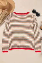 Contrast Trim Striped Baggy Sweater - Fashionfitz